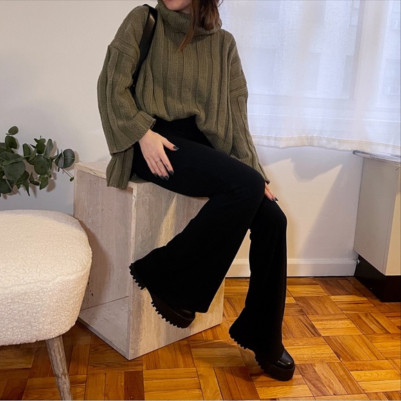 ZARA OVERSIZED FOLD OVER TURTLENECK CHUNKY KNIT SWEATER OLIVE GREEN FLARE SMALL - Picture 3 of 6